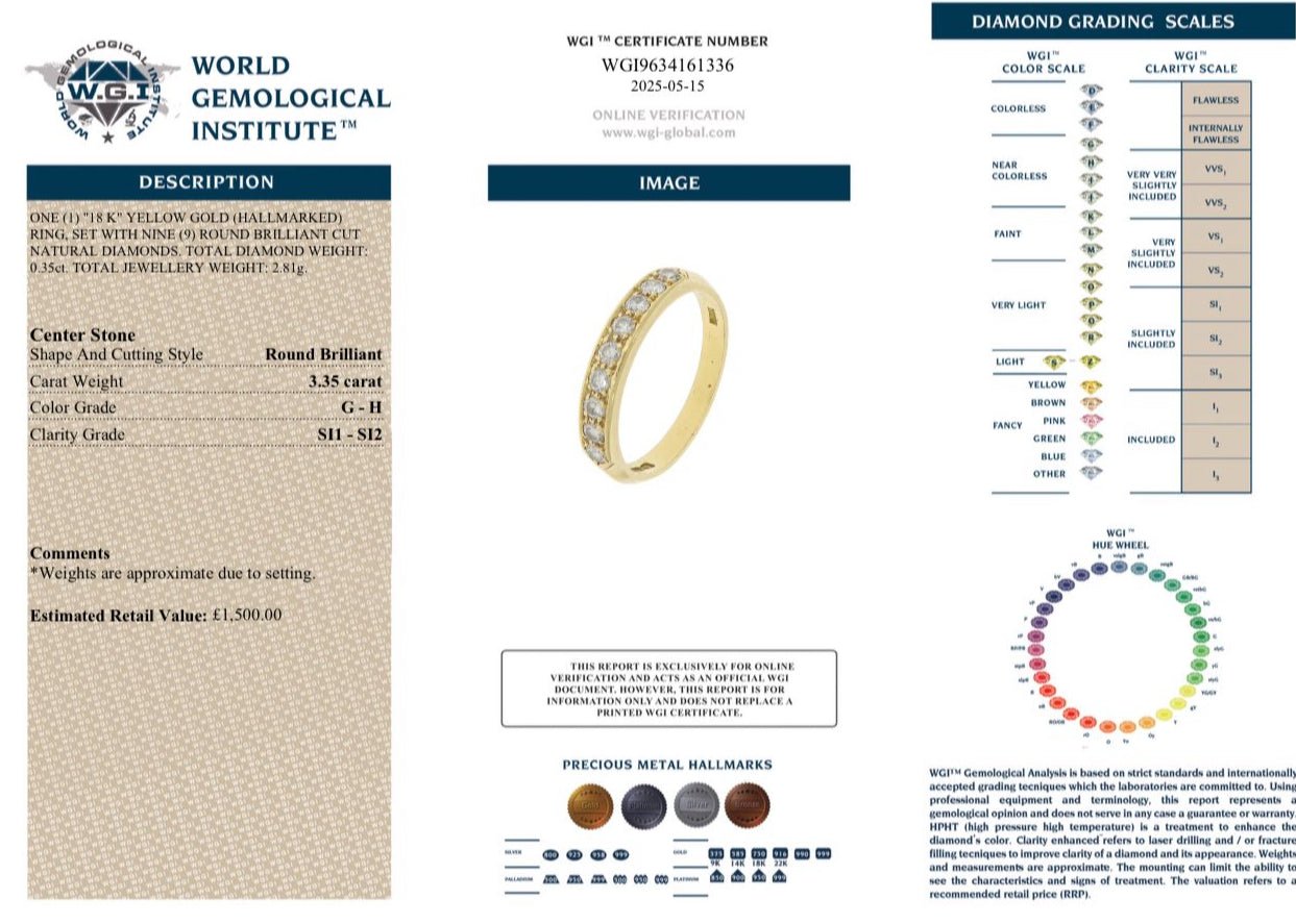 0.35 Ct Natural Diamond Eternity Ring - 18 Ct Gold, WGI Certificate £1,500 - Flamingo Gems