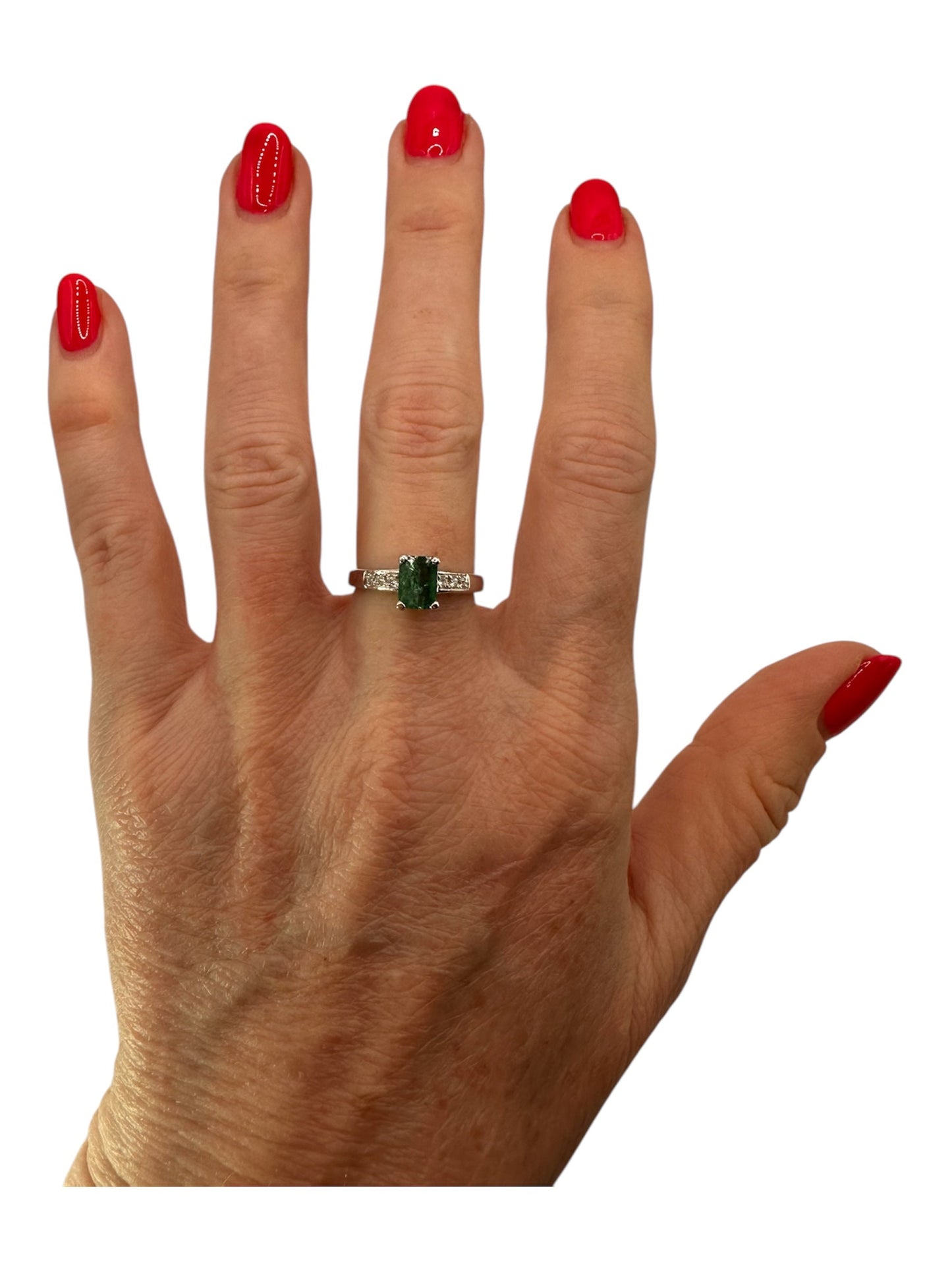 0.70 Ct Natural Emerald, 0.12 Ct Diamond Ring, 18K White Gold - WGI Certificate £2,850 - Flamingo Gems