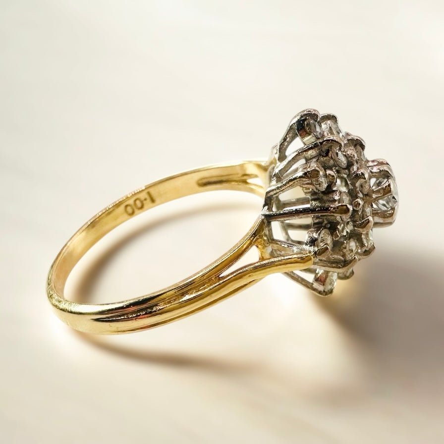 1 Ct Natural Diamond Cluster Ring, 18k Gold - WGI Certificate £2,800 - Flamingo Gems