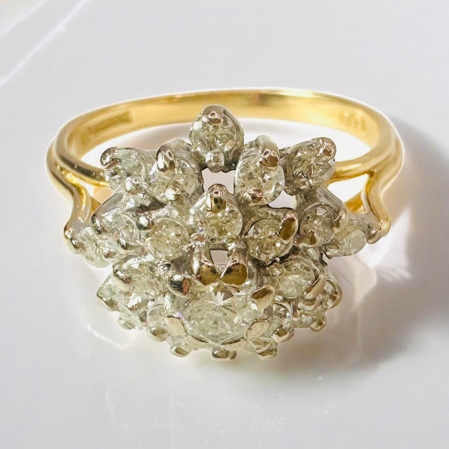 1 Ct Natural Diamond Cluster Ring, 18k Gold - WGI Certificate £2,800 - Flamingo Gems