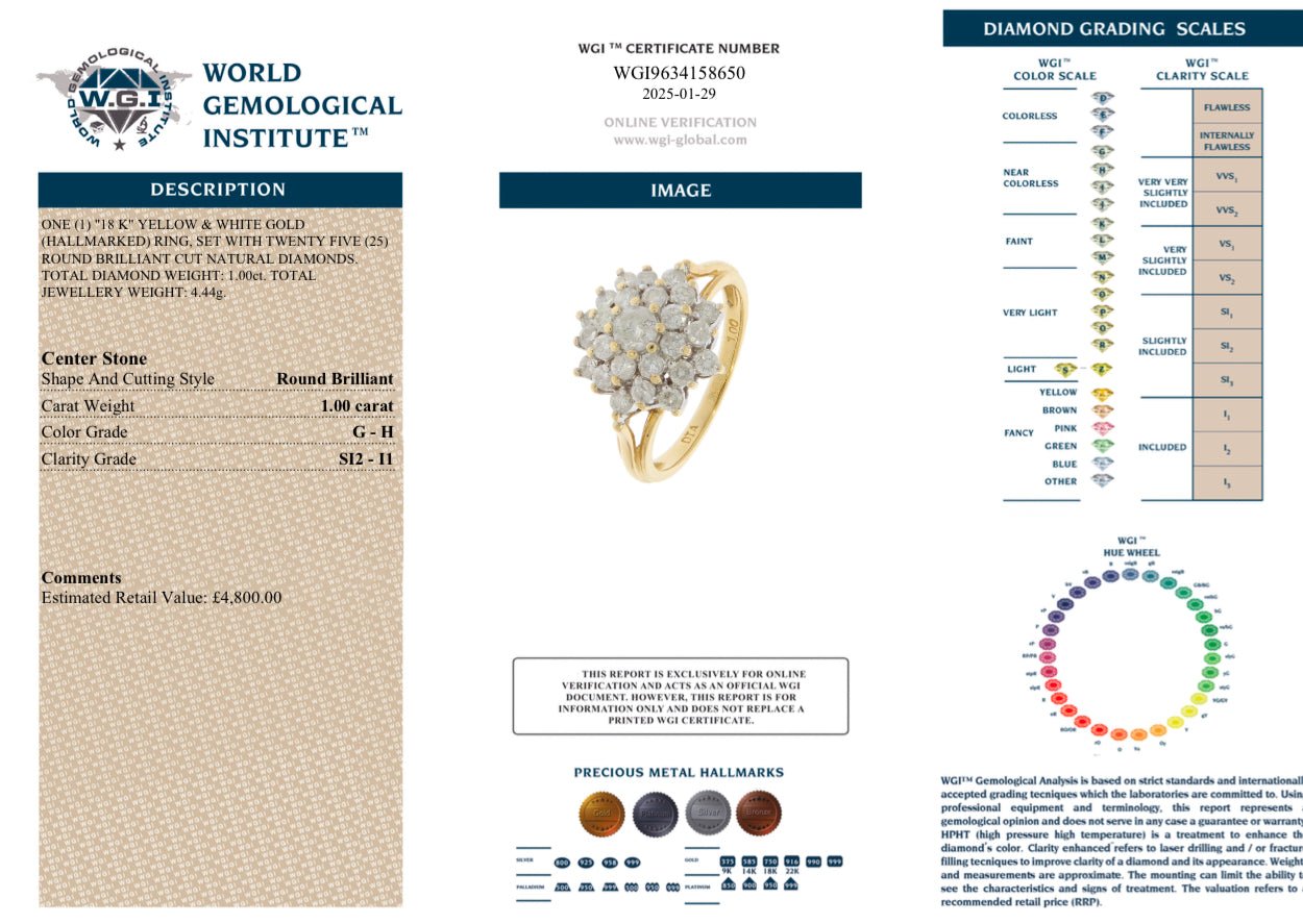 1.00 Carat Natural Diamond Ring, 18K White and Yellow Gold - WGI Certificate - £4,800 - Flamingo Gems