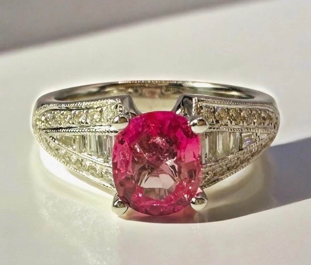 1.36 Ct Untreated Ceylon Sapphire and 0.45 Ct Diamond Ring - 18k White Gold - WGI Certificate £6k - Flamingo Gems