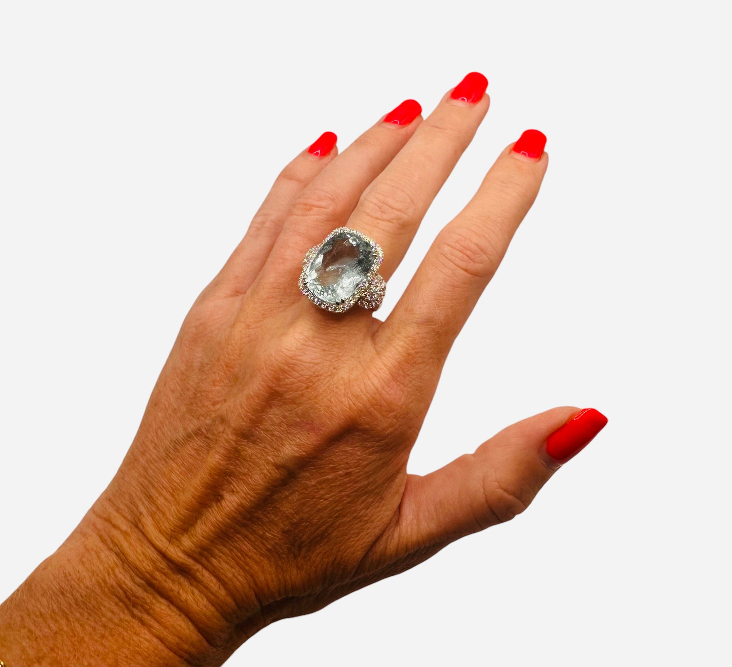 14.90 Ct Aquamarine, 1.20 Ct Diamond 18Ct White Gold Cocktail Ring - WGI Certificate £14,000 - Flamingo Gems