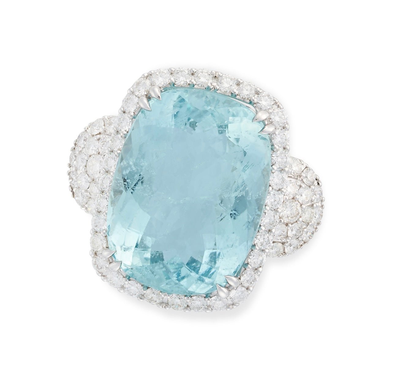 14.90 Ct Aquamarine, 1.20 Ct Diamond 18Ct White Gold Cocktail Ring - WGI Certificate £14,000 - Flamingo Gems