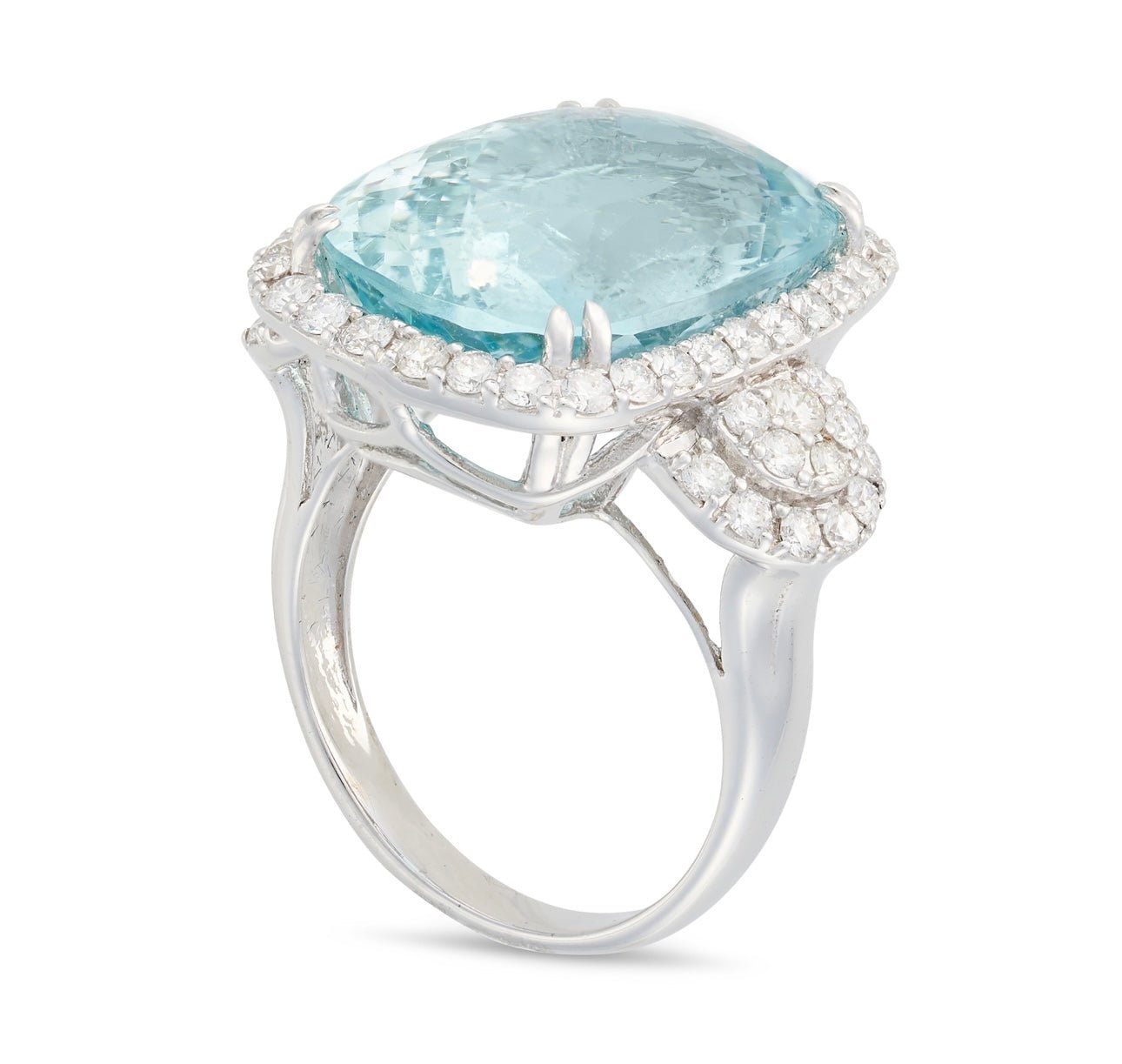 14.90 Ct Aquamarine, 1.20 Ct Diamond 18Ct White Gold Cocktail Ring - WGI Certificate £14,000 - Flamingo Gems
