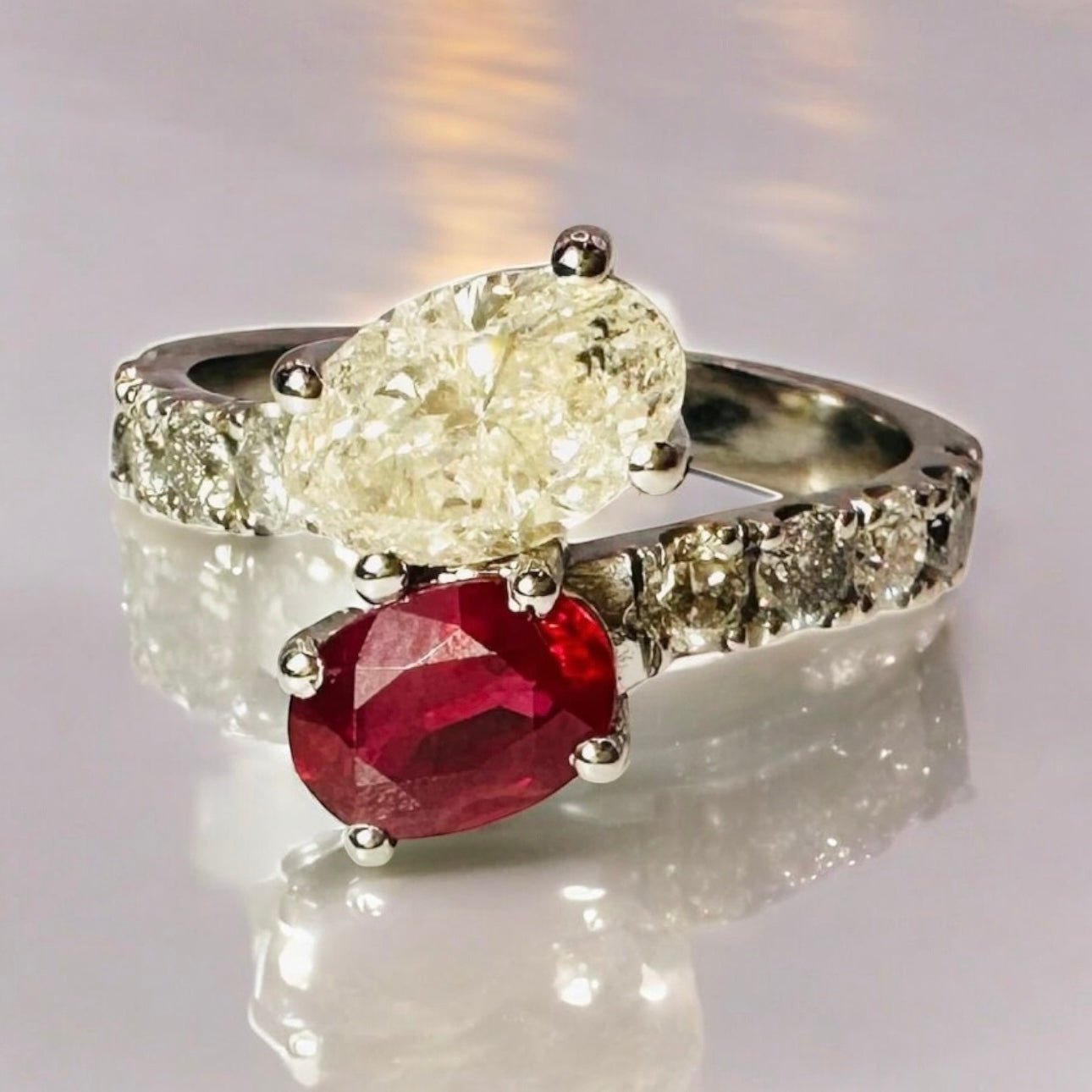 1.51 Carat Natural Diamond Ring and 0.95 Burmese Ruby Ring - Platinum - WGI Certificate £11,000 - Flamingo Gems