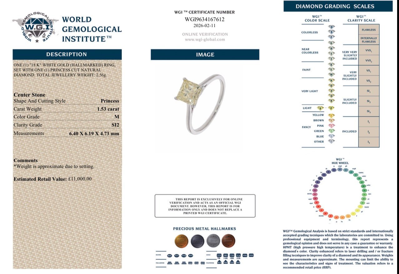 1.53ct Natural Princess Cut Diamond Ring - 18K White Gold RRP £11,000 - Flamingo Gems