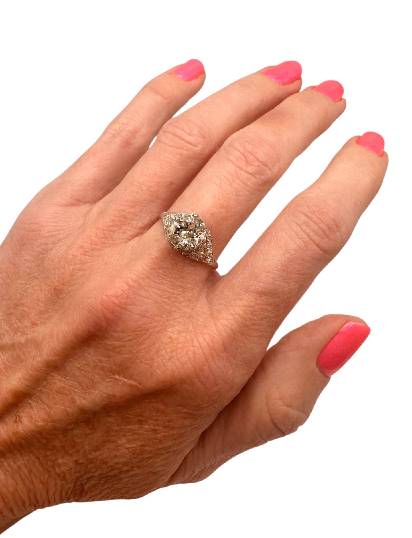 2.40 Ct Old European Cut Diamond Ring, Platinum - WGI Certificate £19,000 - Flamingo Gems