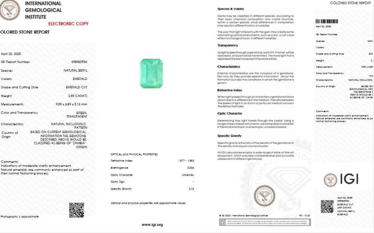 2.59ct Zambian Emerald – IGI Certified - Flamingo Gems