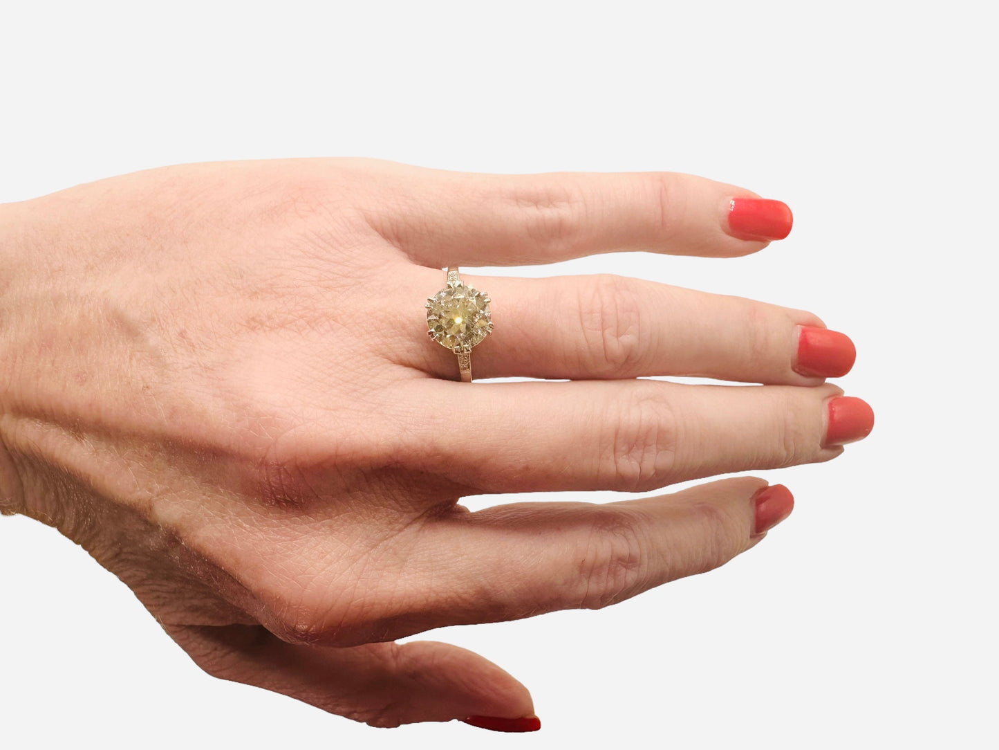 2.60 Carat Old European Cut Diamond, 18K White Gold Ring - WGI Certificate £26,800 - Flamingo Gems