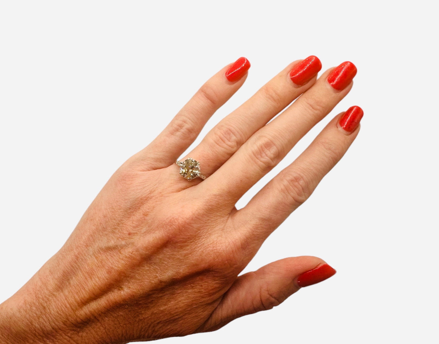 2.60 Carat Old European Cut Diamond, 18K White Gold Ring - WGI Certificate £26,800 - Flamingo Gems