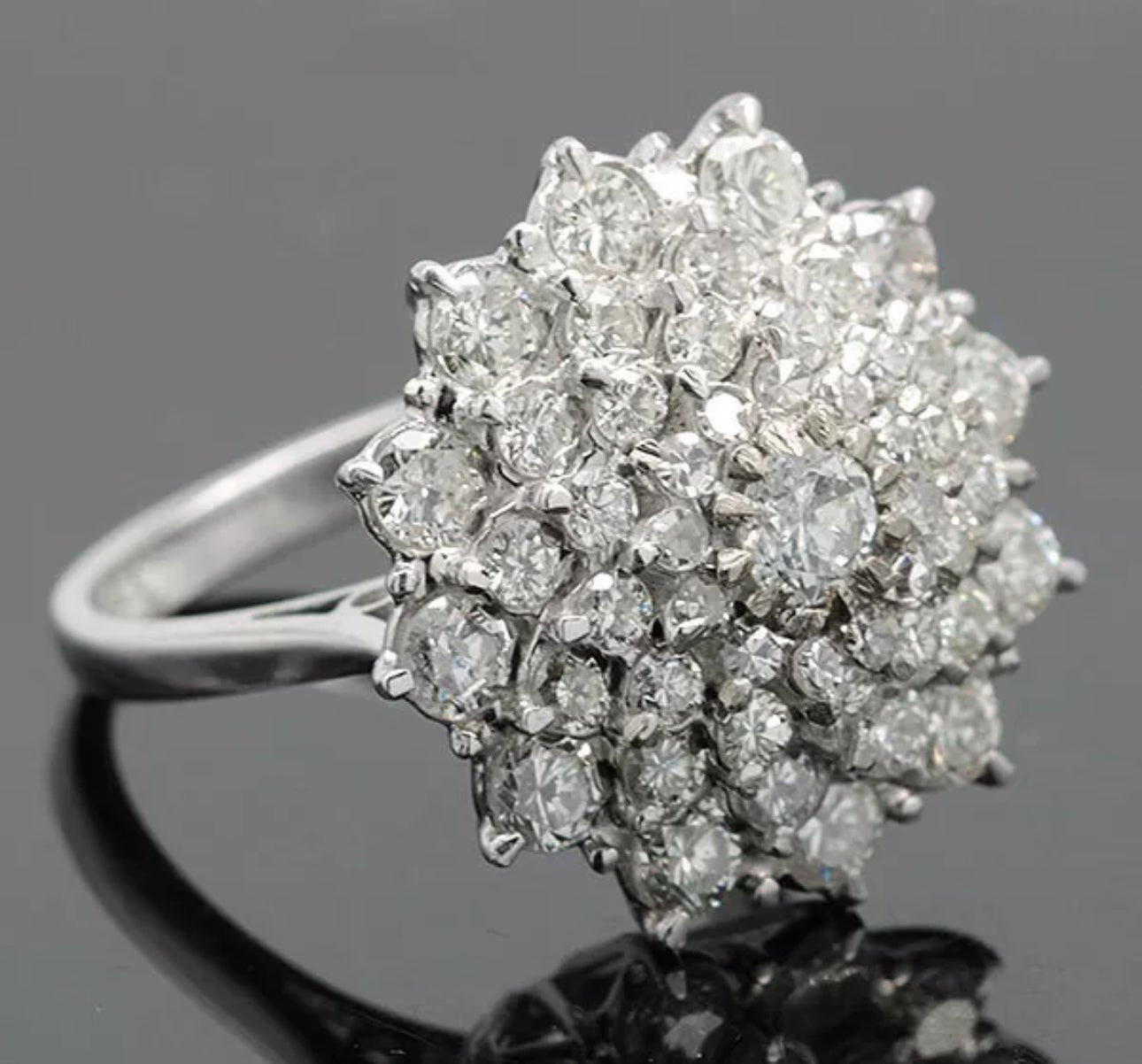 2.75 Carat Natural Diamond Cluster Ring, 18 Carat White Gold - WGI Certificate £11,600 - Flamingo Gems