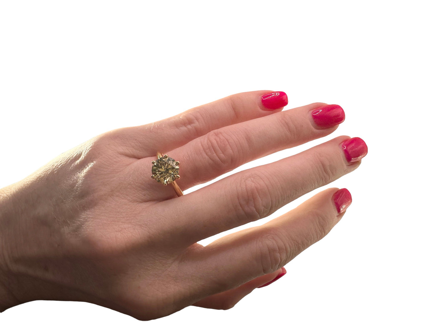 2.85 Carat Champagne Diamond Solitaire, 18 Ct Yellow Gold - WGI Valuation 15,000 - Flamingo Gems