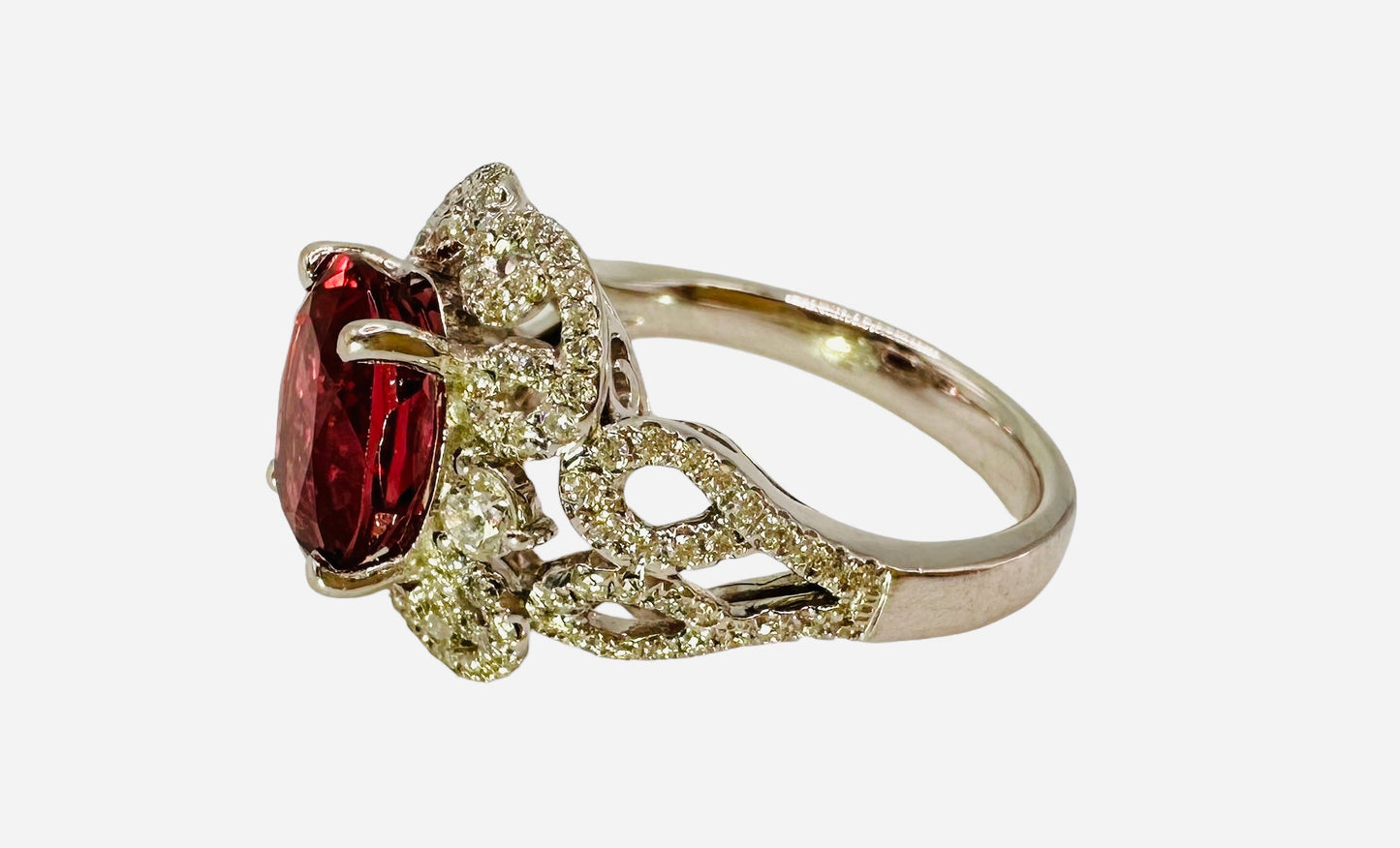 2.85 Ct Tourmaline Ring/0.80 Ct Diamond Ring - 18 Ct white gold- WGI Certificate £3700 - Flamingo Gems