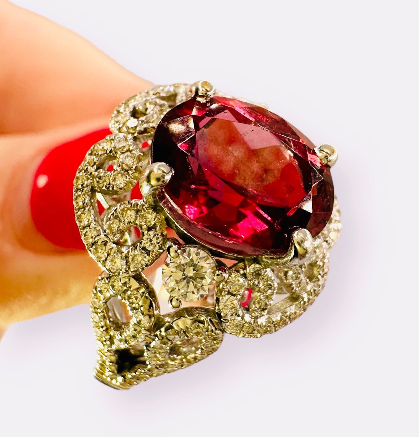 2.85 Ct Tourmaline Ring/0.80 Ct Diamond Ring - 18 Ct white gold- WGI Certificate £3700 - Flamingo Gems