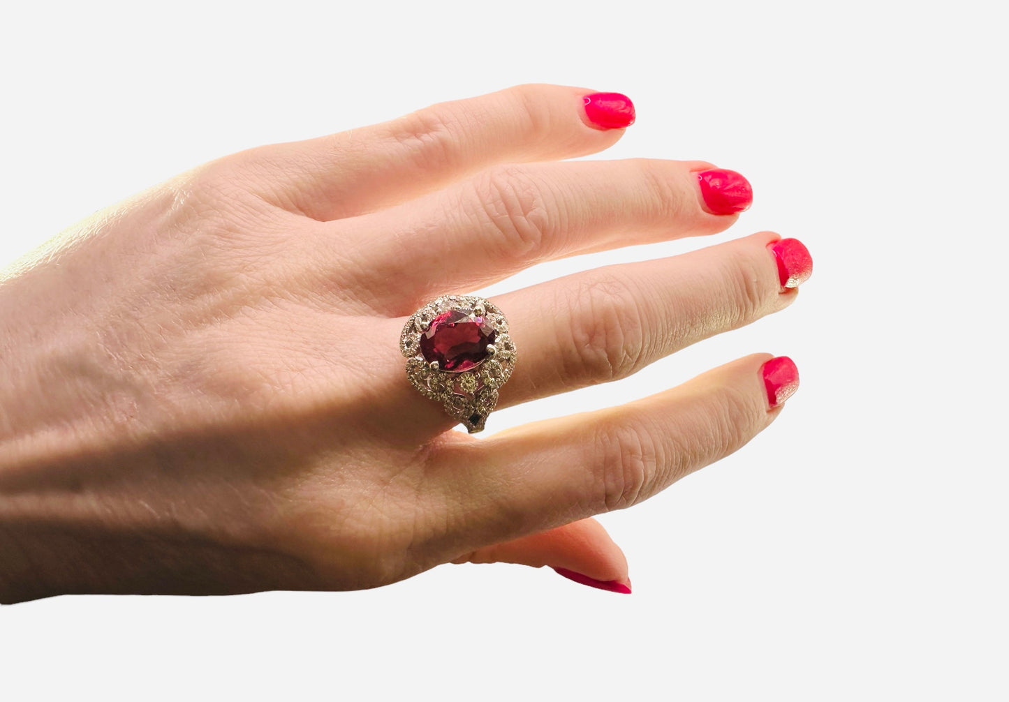 2.85 Ct Tourmaline Ring/0.80 Ct Diamond Ring - 18 Ct white gold- WGI Certificate £3700 - Flamingo Gems