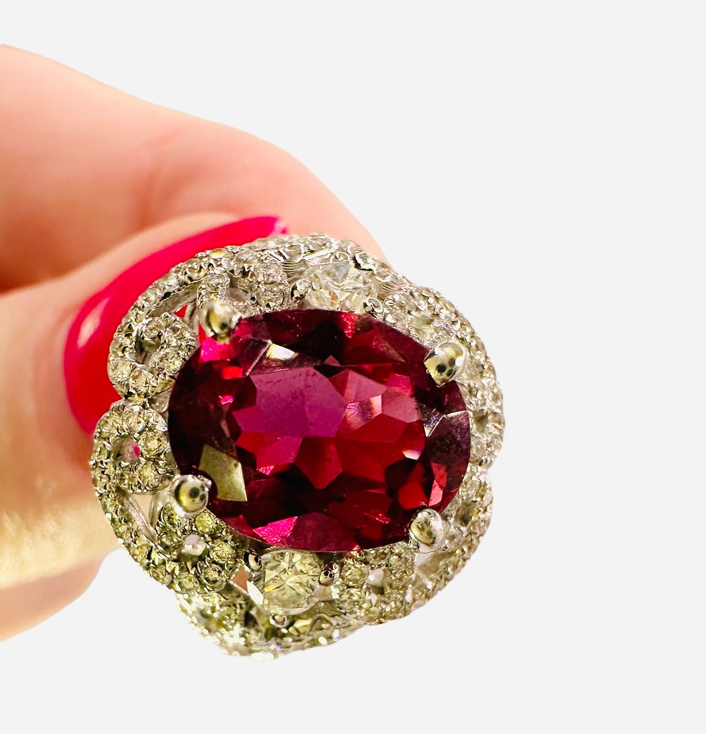2.85 Ct Tourmaline Ring/0.80 Ct Diamond Ring - 18 Ct white gold- WGI Certificate £3700 - Flamingo Gems