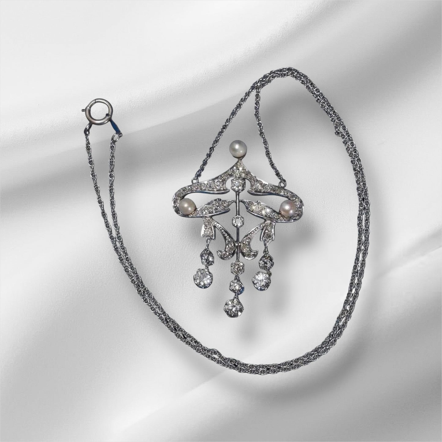 2.90 Ct Diamond Belle Epoque and Pearl Necklace - WGI Certificate £9,900 - Flamingo Gems
