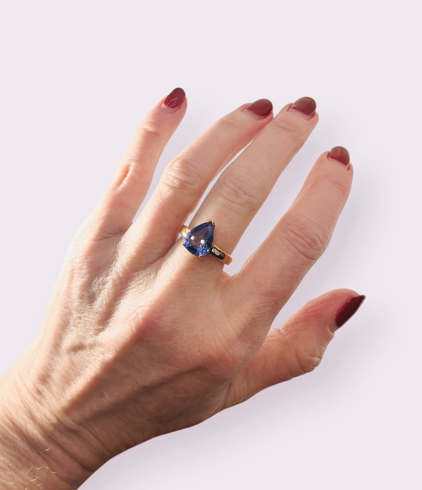 3.10 Carat Natural Pear Shaped AAAA Tanzanite and Diamond Ring - 18K Yellow Gold - WGI Certificate £7,800 - Flamingo Gems