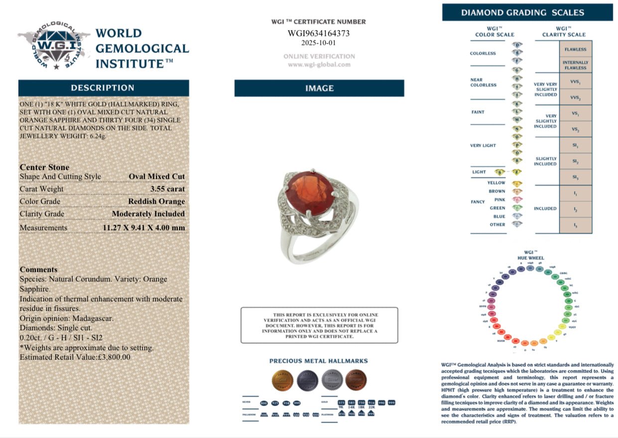 3.35 Ct Natural Sapphire and 0.20 Ct Natural Diamond Ring. 18K White Gold, WGI Certificate £3,800 - Flamingo Gems