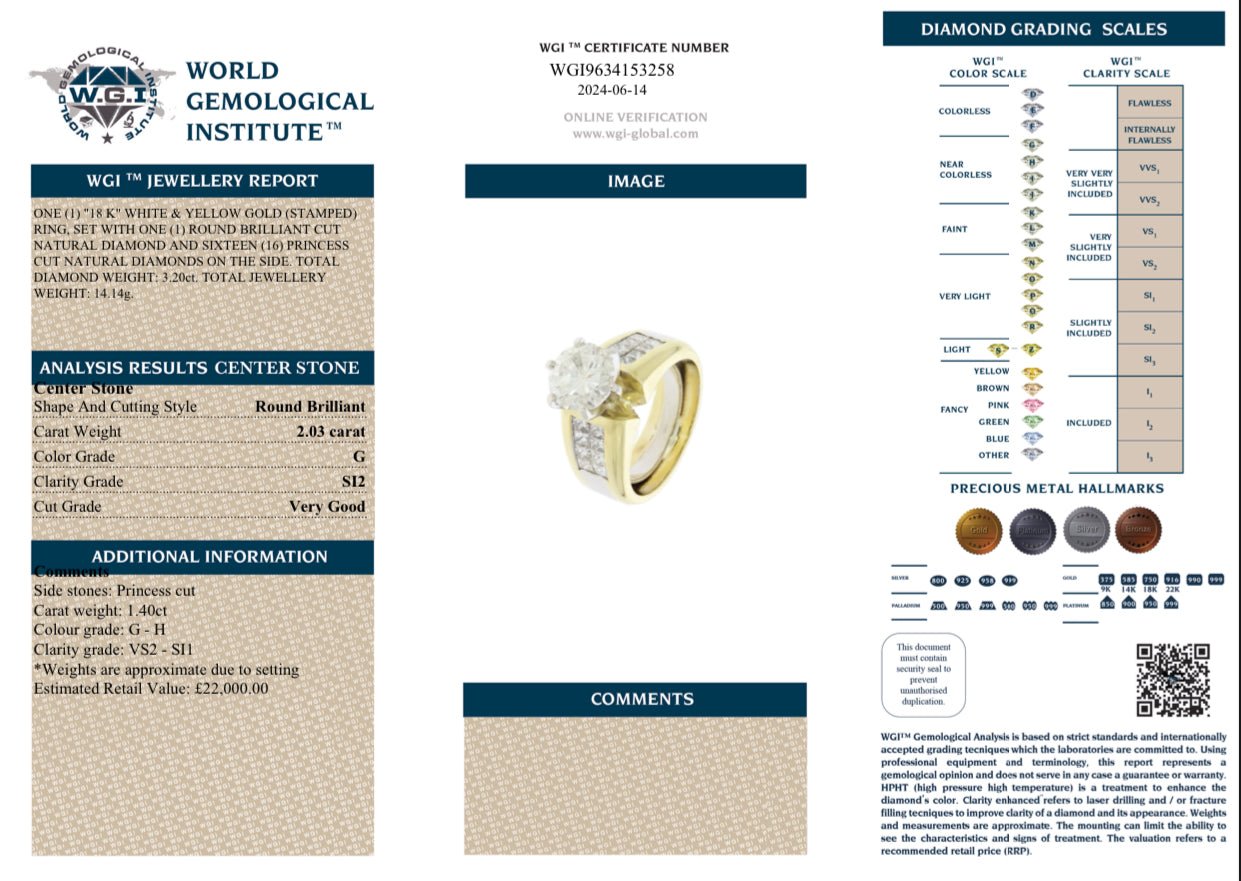 3.43 Carat Diamond Ring – 18 Ct Yellow and White Gold – WGI Certificate £22,000 - Flamingo Gems
