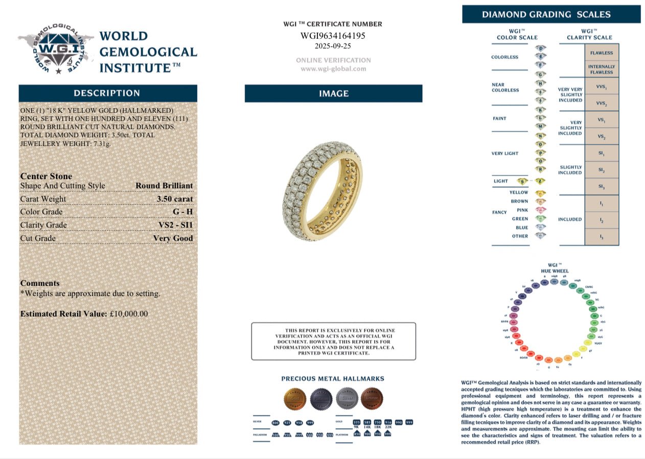 💎 3.50ct Natural Diamond Eternity Ring – 18k Yellow Gold💎 - Flamingo Gems