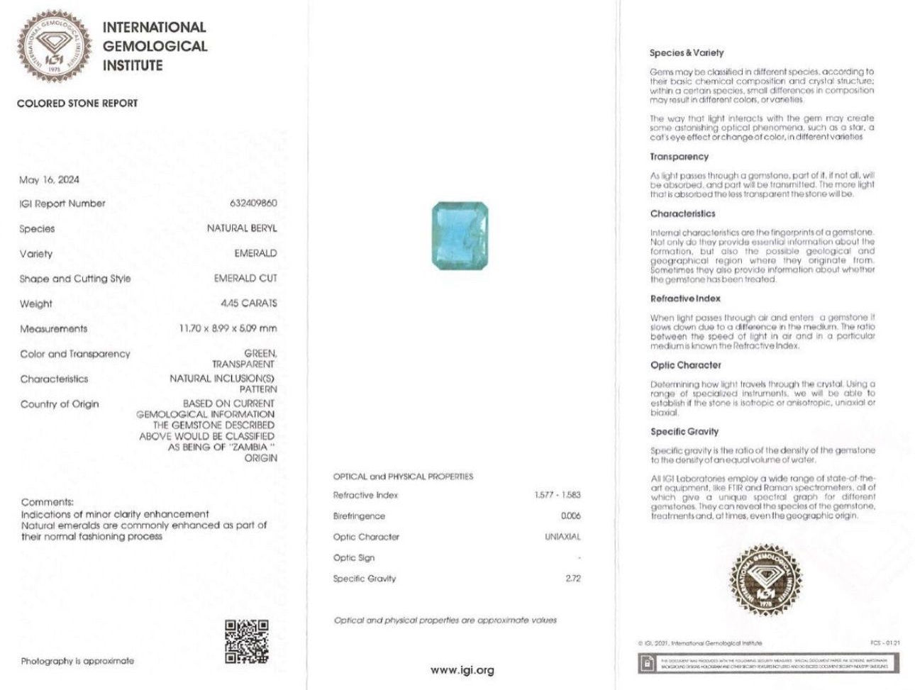 4.45 Carat Zambian Emerald and 0.40 Carat Natural Diamond Ring - Platinum - WGI Certificate £12,500 - Flamingo Gems