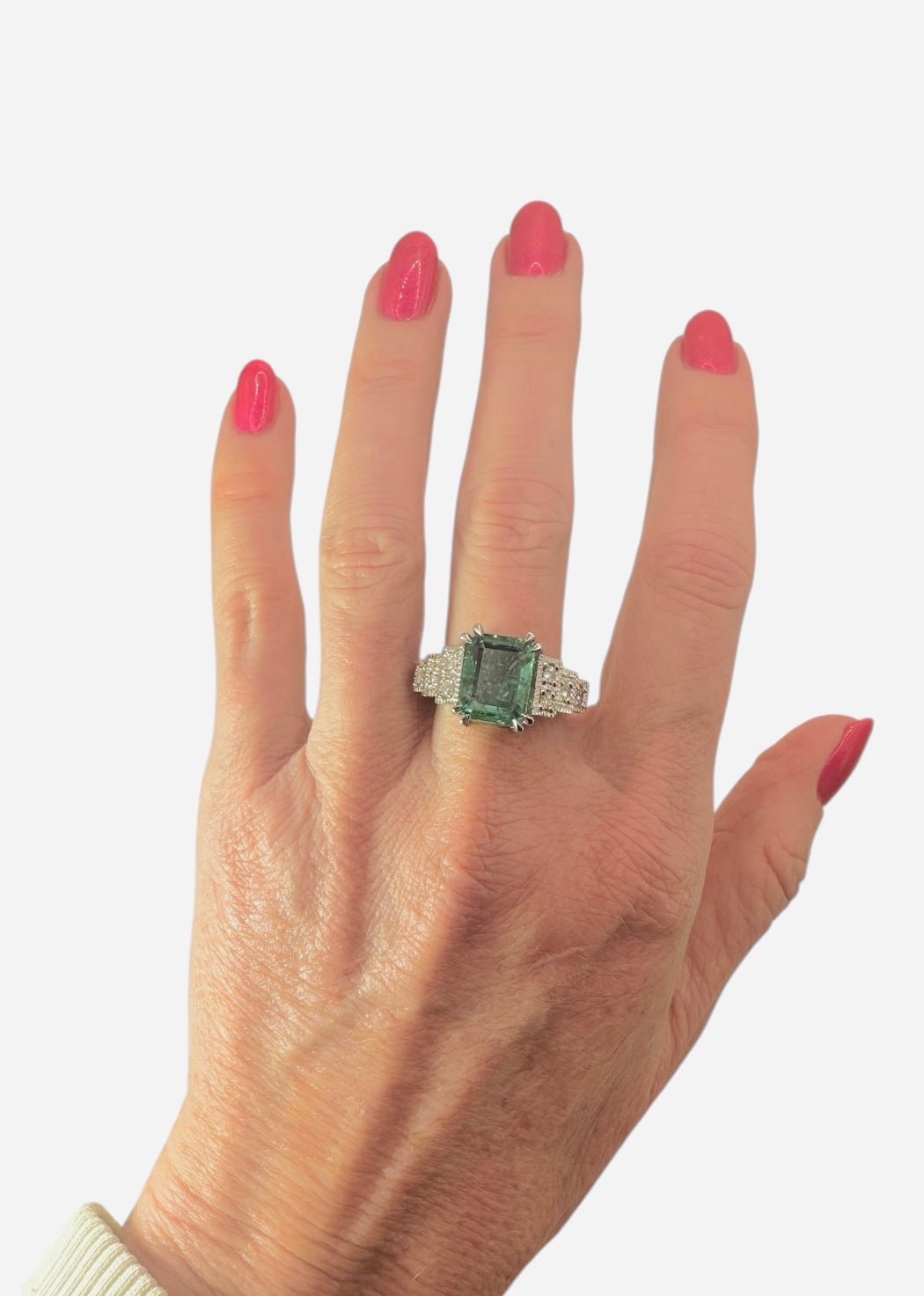 4.45 Carat Zambian Emerald and 0.40 Carat Natural Diamond Ring - Platinum - WGI Certificate £12,500 - Flamingo Gems