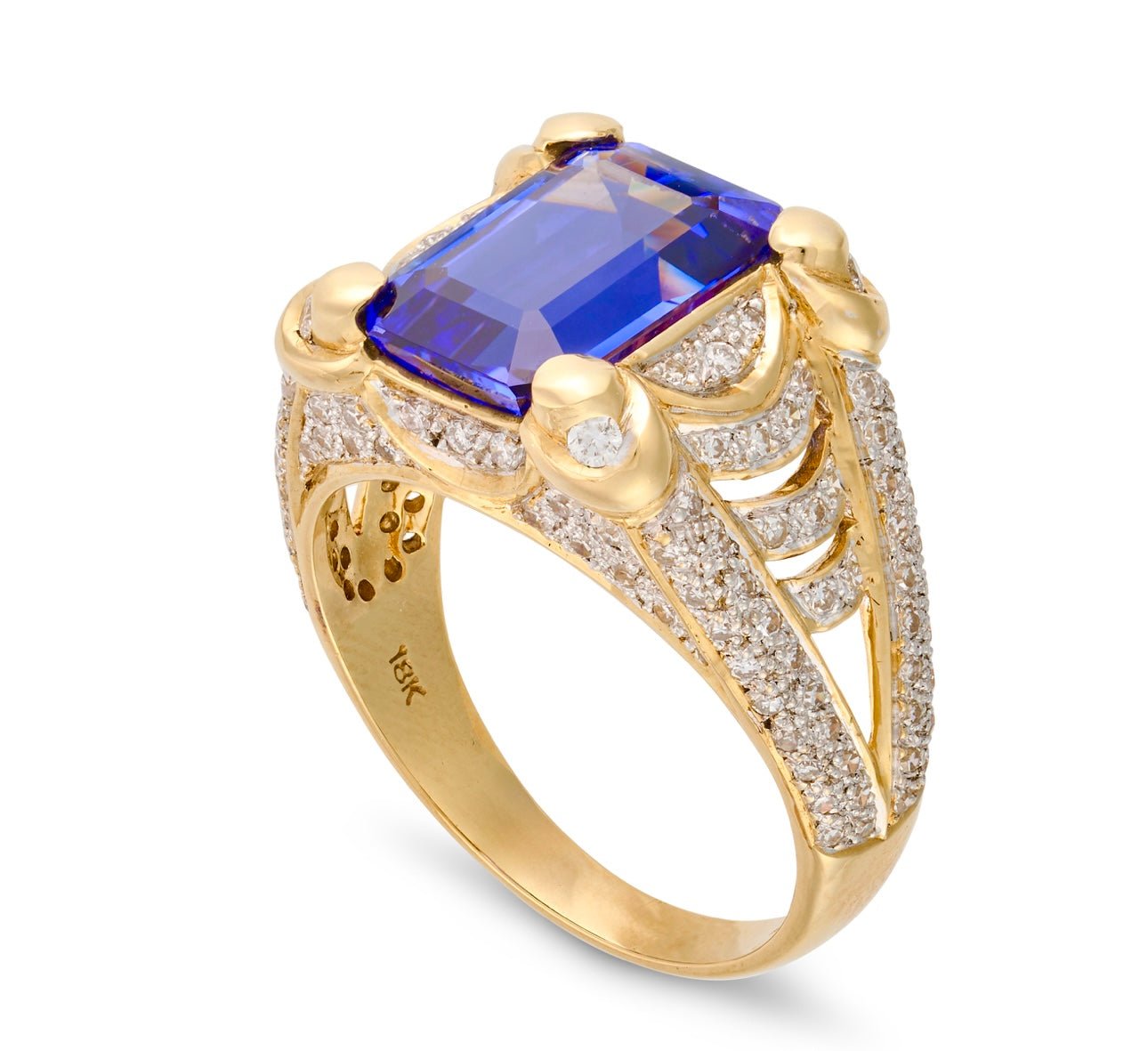 4.65 Ct Tanzanite, 1 Ct Natural Diamond Ring, 18 Ct Yellow Gold - WGI Certificate £15,000 - Flamingo Gems