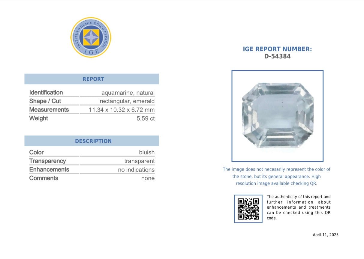 5.59 Carat Natural Aquamarine - IGE Certified - Flamingo Gems