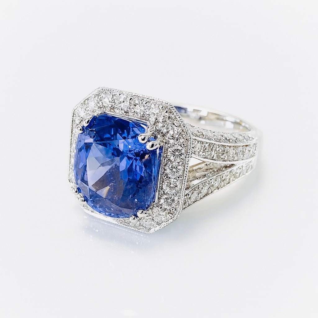 6.38 Ct Tanzanite & Natural Diamond 0.63 Carat Ring – 18k White Gold - WGI Certificate £13,500 - Flamingo Gems