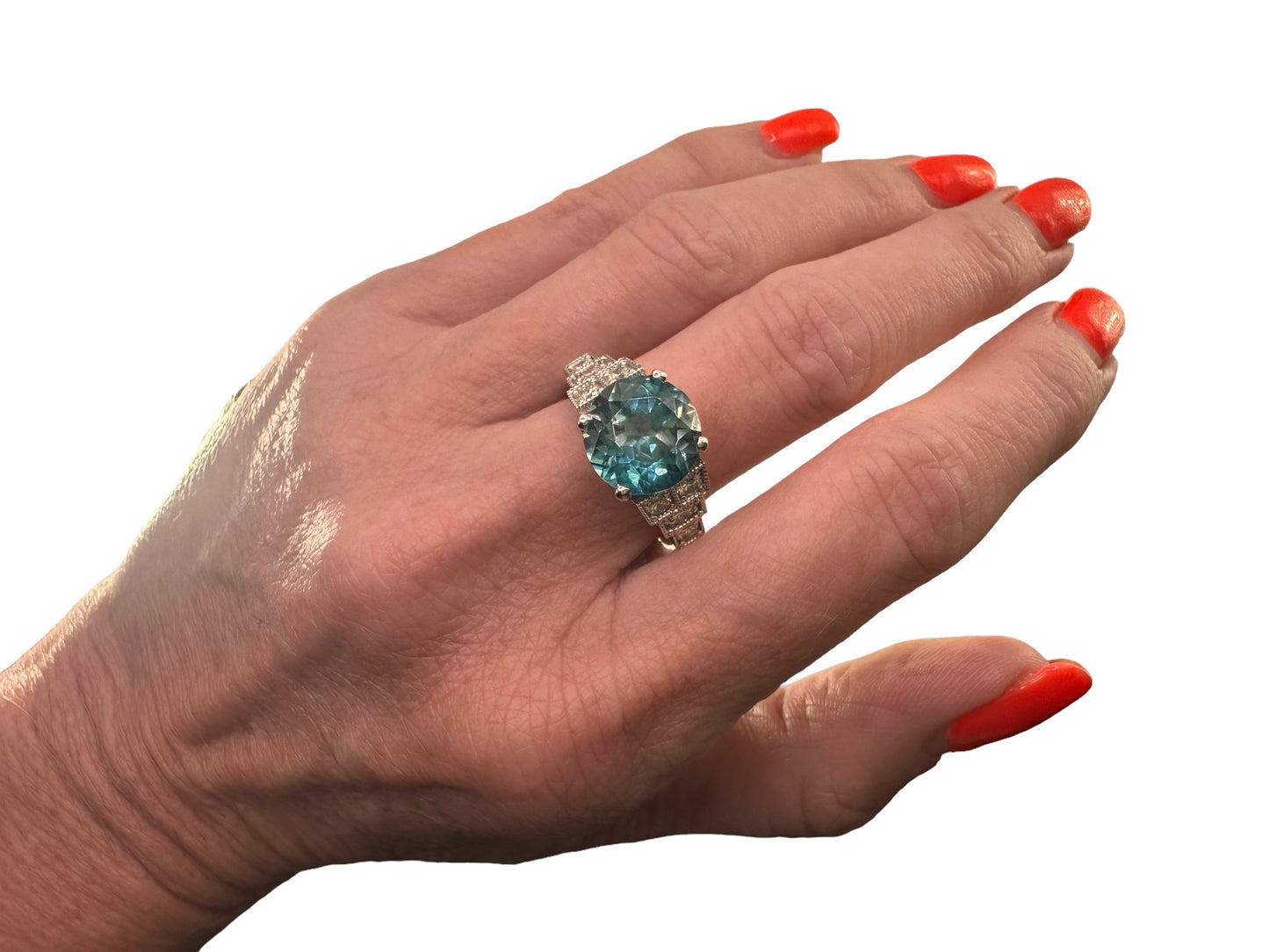7.15 Carat Blue Zircon and Diamond Ring - WGI Certificate £7100 - Flamingo Gems
