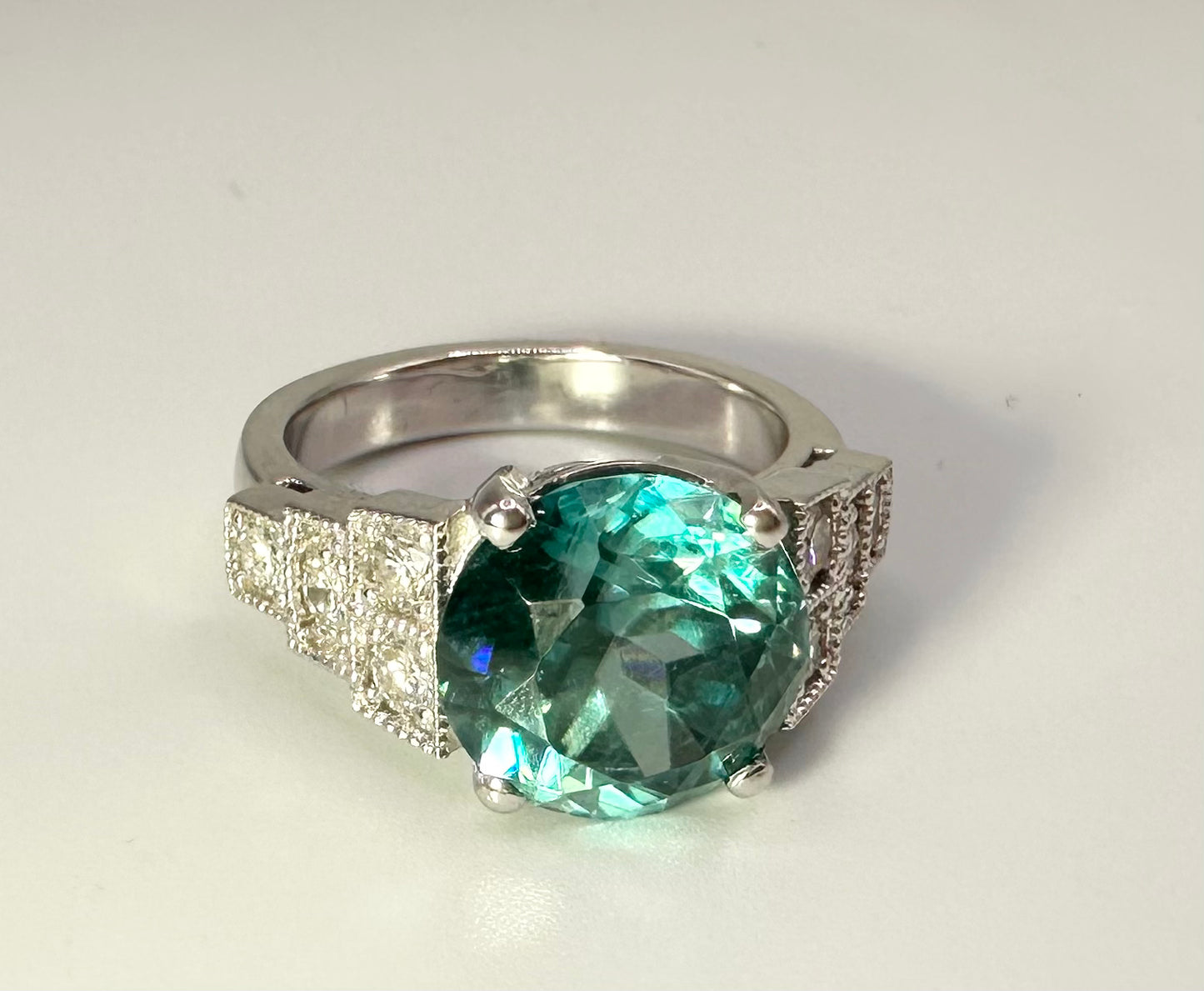 XMAS SALE - 7.15 Carat Blue Zircon and Diamond Ring - platinum - WGI Certificate £7100