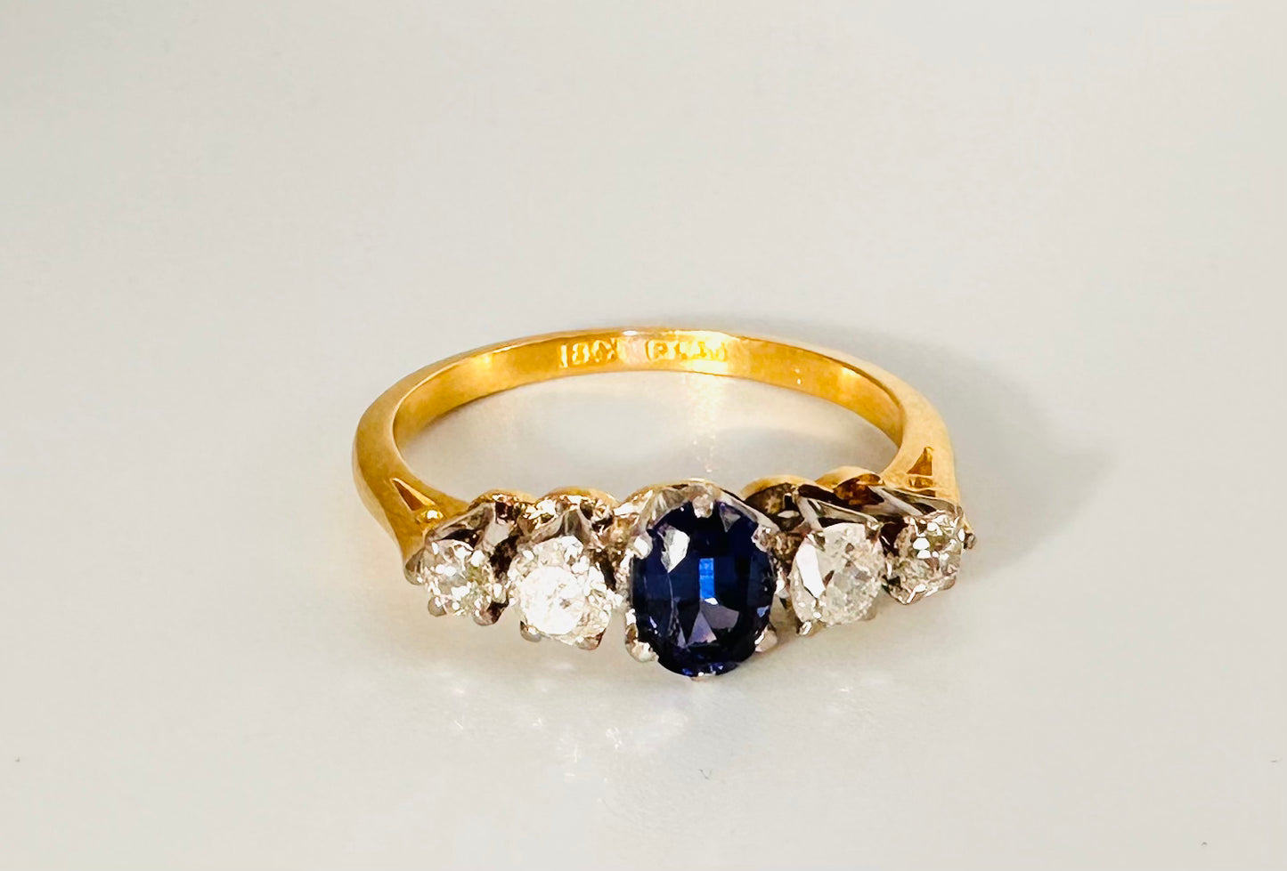 18 Ct Yellow Gold/Platinum Antique Sapphire and Diamond Ring - WGI Certification £3500