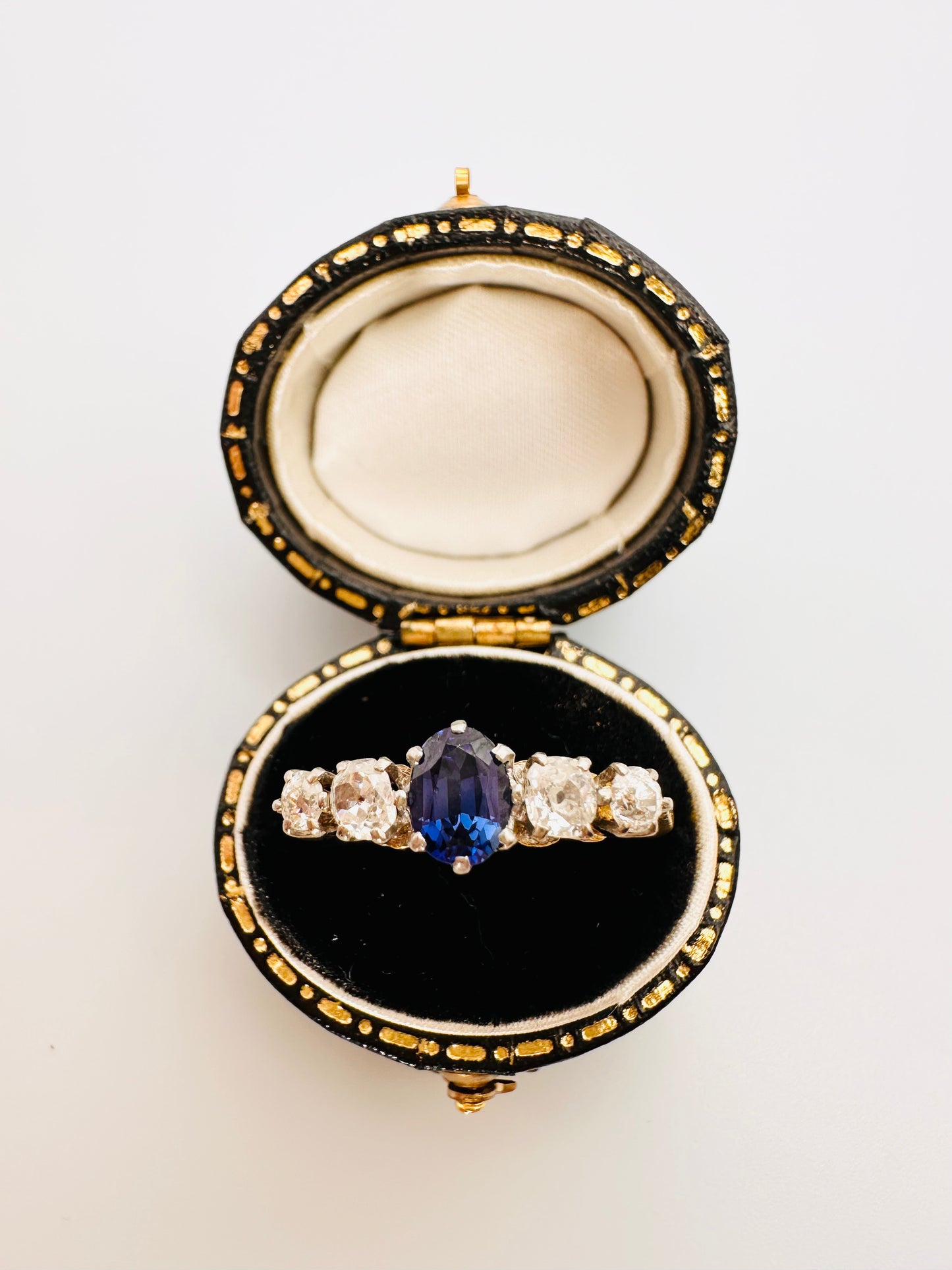 18 Ct Yellow Gold/Platinum Antique Sapphire and Diamond Ring - WGI Certification £3500