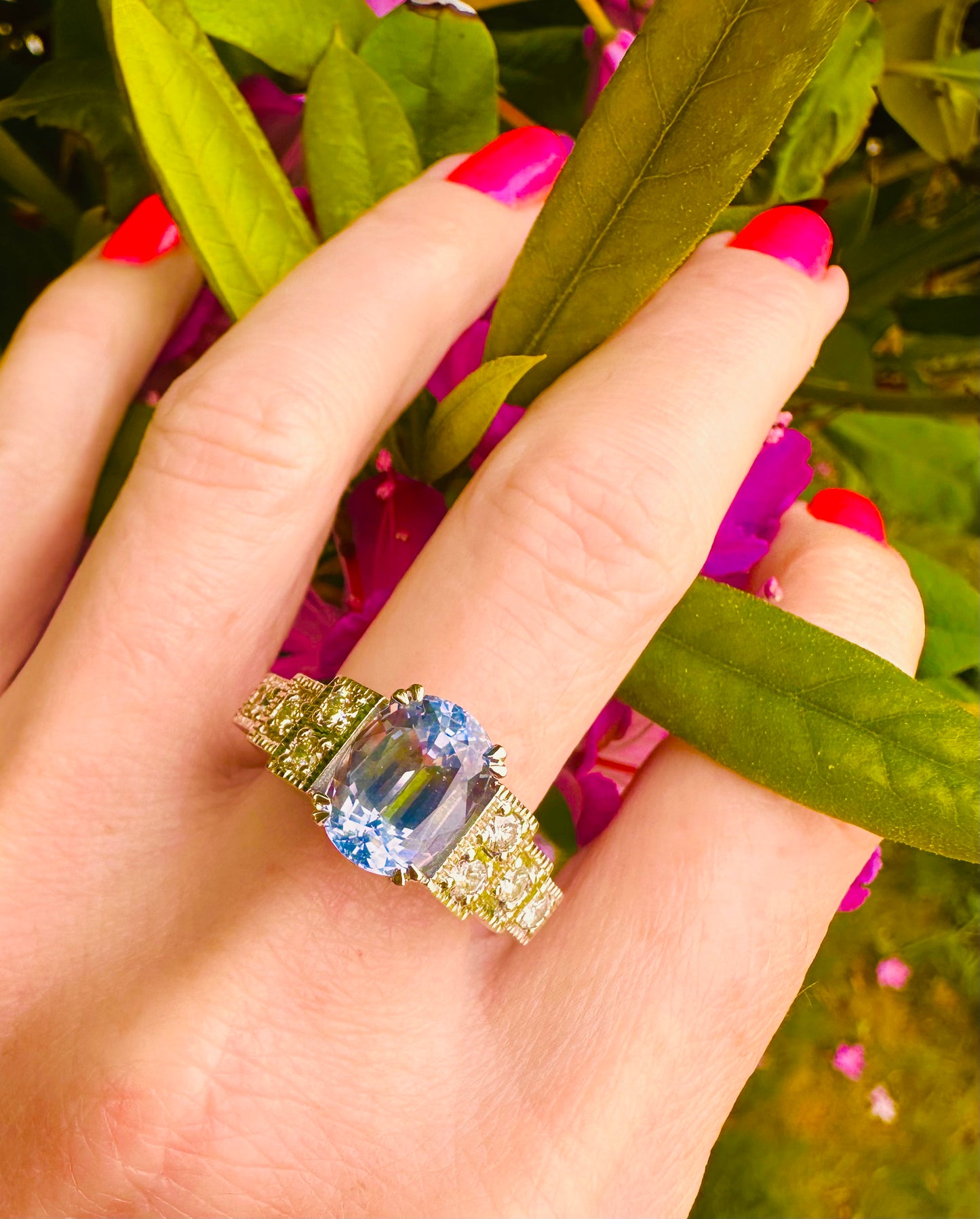 SUMMER SALE - 4.85 Ct Natural Ceylon Sapphire, 0.60 Ct Diamond Ring, Platinum - WGI Certificate £13,200
