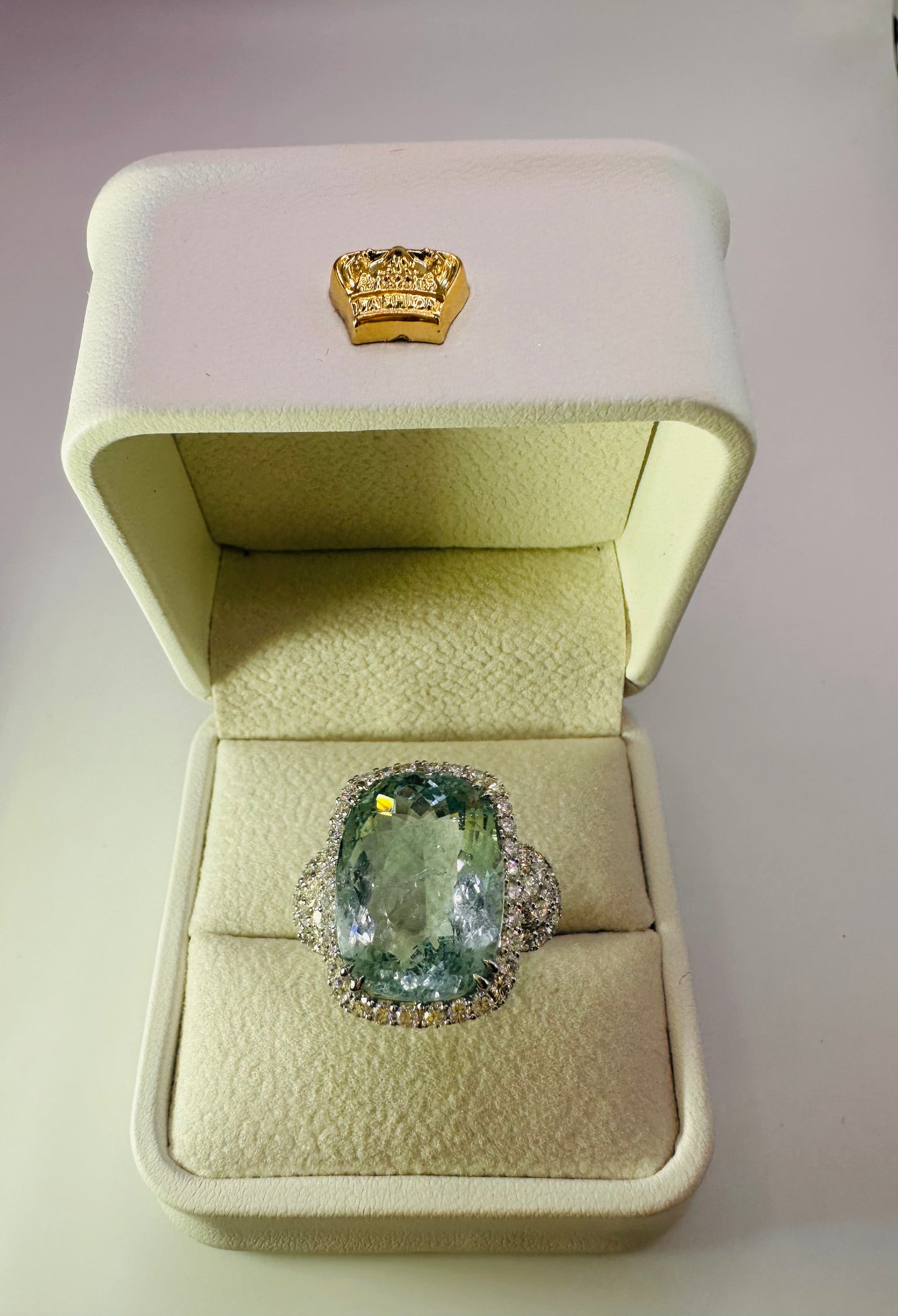14.90 Ct Aquamarine, 1.20 Ct Diamond 18Ct White Gold Cocktail Ring - WGI Certificate £14,000