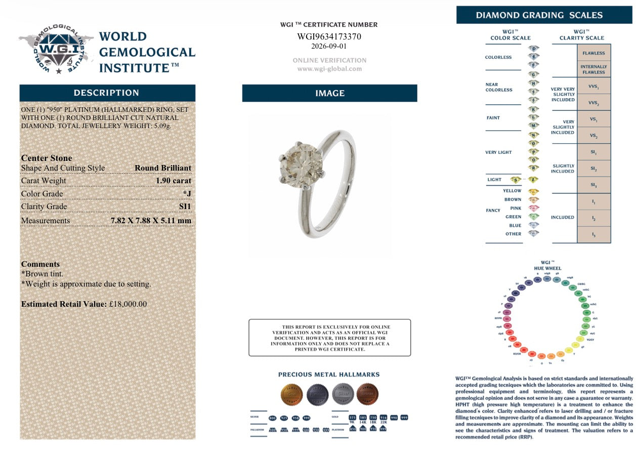 1.9 Ct - Natural Diamond Ring - Platinum - RRP £18,000