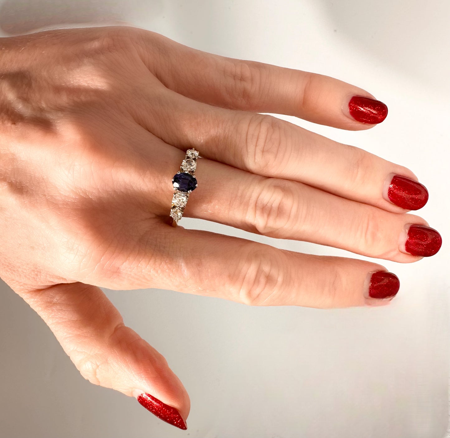 18 Ct Yellow Gold/Platinum Antique Sapphire and Diamond Ring - WGI Certification £3500