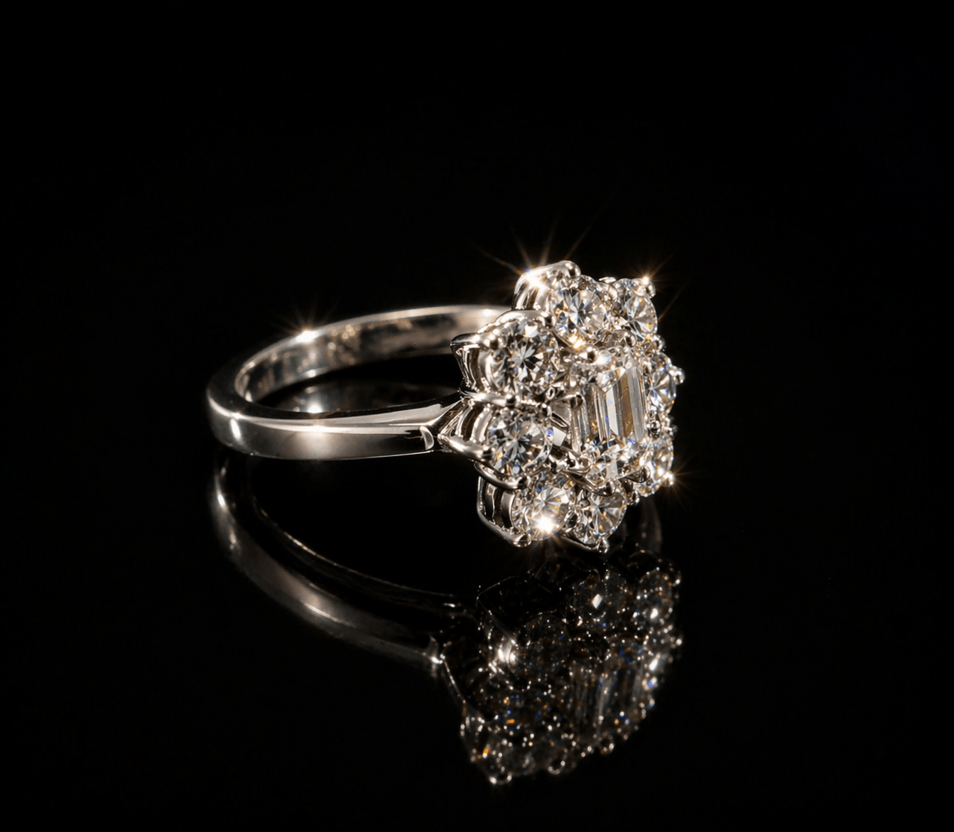 Diamond Emerald Cut Cluster Ring – 1.00ct Centre + 1.50ct Side Diamonds in 18ct White Gold - RRP £12,000 - Flamingo Gems