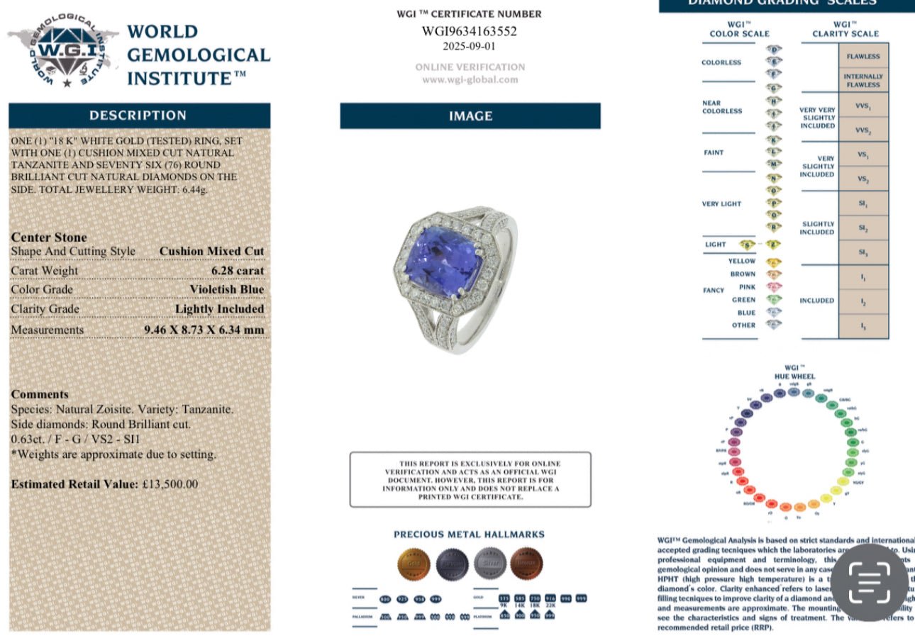 Luxury 6.38 Ct Tanzanite & Natural Diamond Ring – Flamingo Gems Exclusive - Flamingo Gems