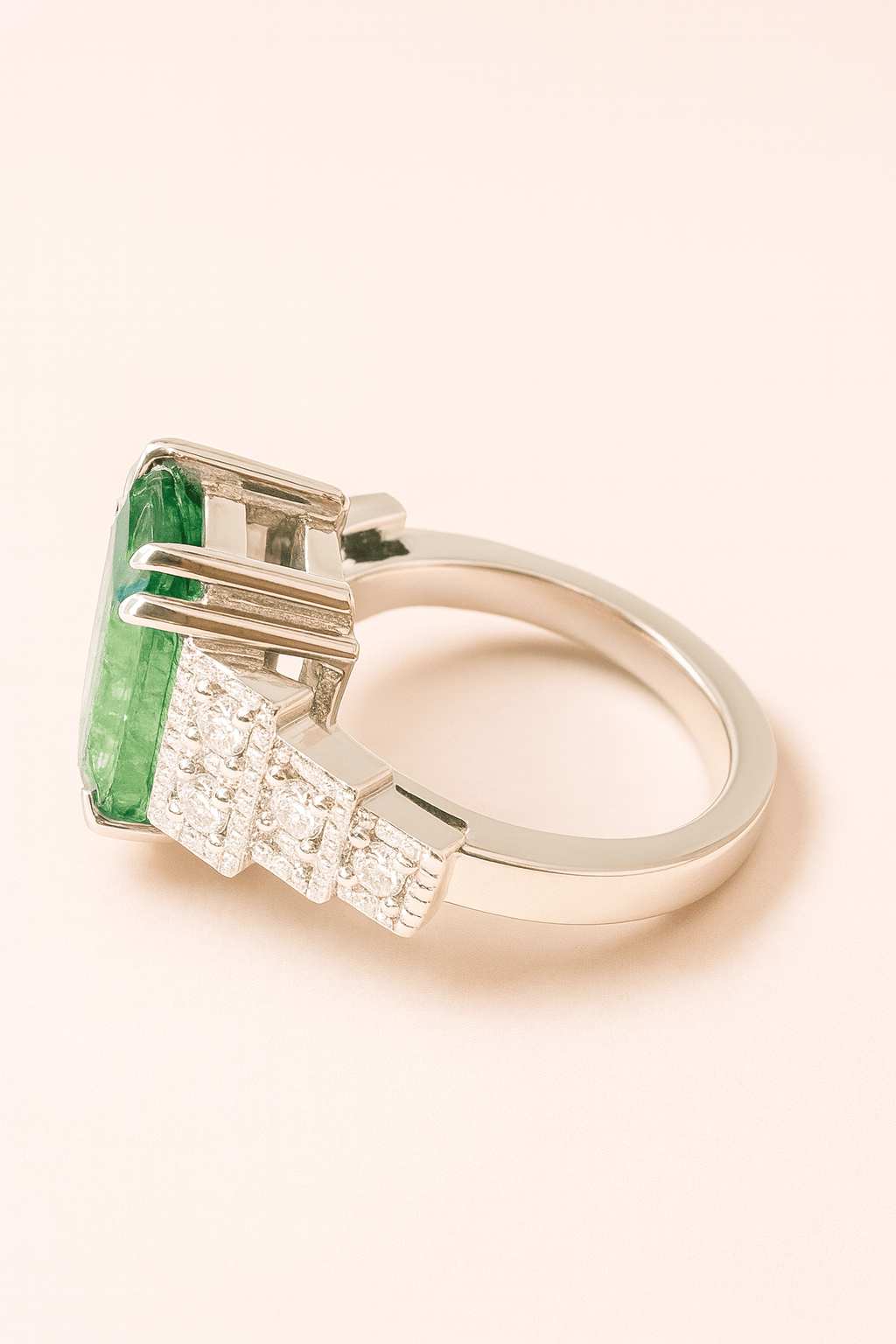 Reduced - 4.45 Carat Zambian Emerald and 0.40 Carat Natural Diamond Ring - Platinum - WGI Certificate £12,500 - Flamingo Gems
