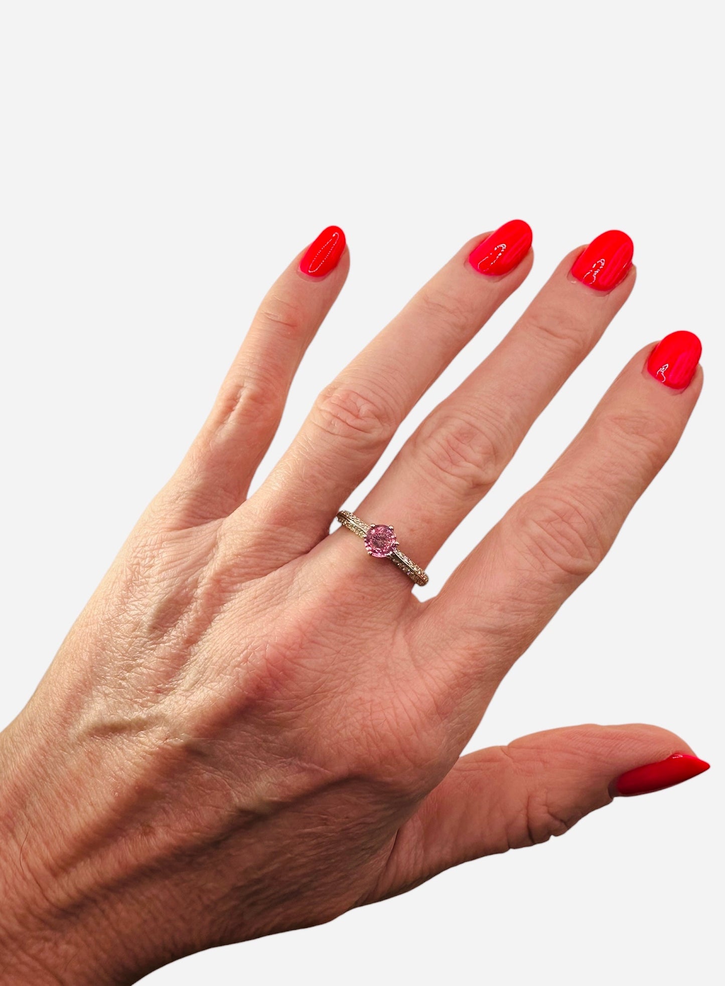 VALENTINE PROMOTION - 0.65 Unheated Pink Sapphire and Natural Diamond Ring - 18k White Gold - WGI Certificate £2,780 - Flamingo Gems