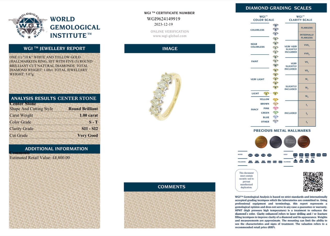 18 Ct Yellow Gold, 1 Ct Diamond Eternity Ring - WGI Certified - £4,800 - Flamingo Gems