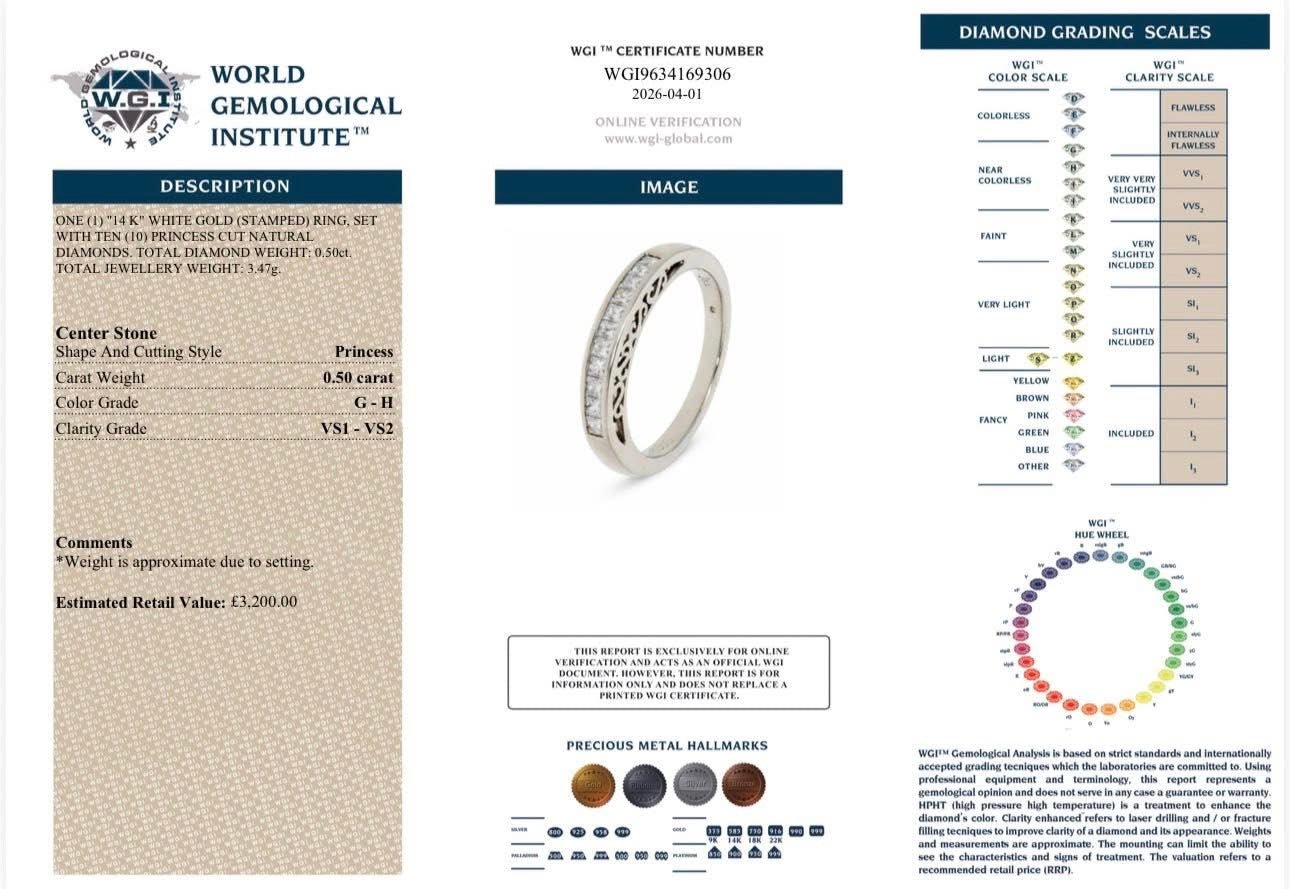 0.50 Ct Diamond Eternity Ring - 14Ct White Gold - RRP £3,200 - Flamingo Gems