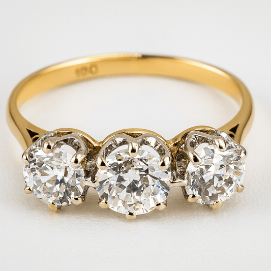 0.70 Ct Natural Old European Cut Diamond Trilogy Ring 18k Gold - WGI Certificate £2800 - Flamingo Gems
