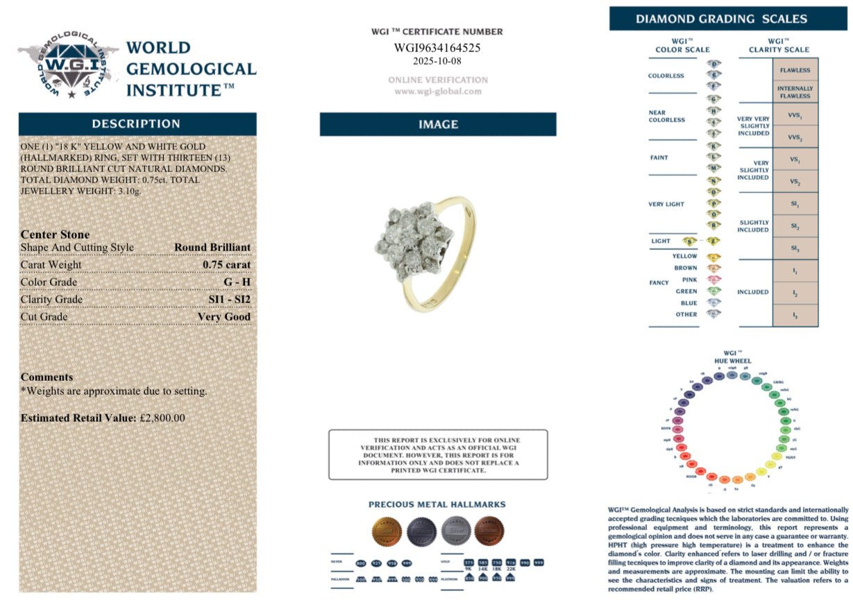 0.75 Ct Natural Diamond Ring, Yellow and White 18K Gold - WGI Certificate £2,800 - Flamingo Gems