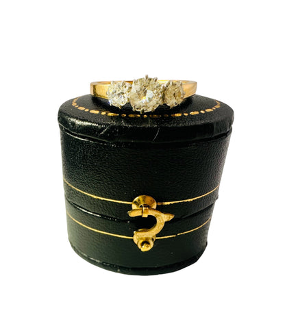 0.85 Old Mine Cut Diamond Trilogy Ring - 18K Yellow Gold - WGI Certificate £4,800 - Flamingo Gems