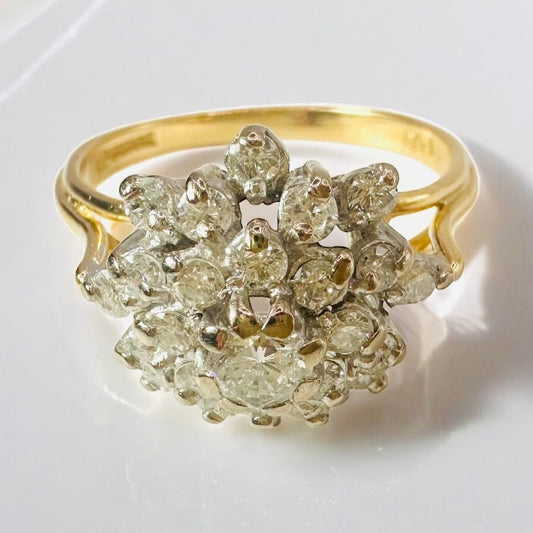 1 Ct Natural Diamond Cluster Ring, 18k Gold - WGI Certificate £2,800 - Flamingo Gems