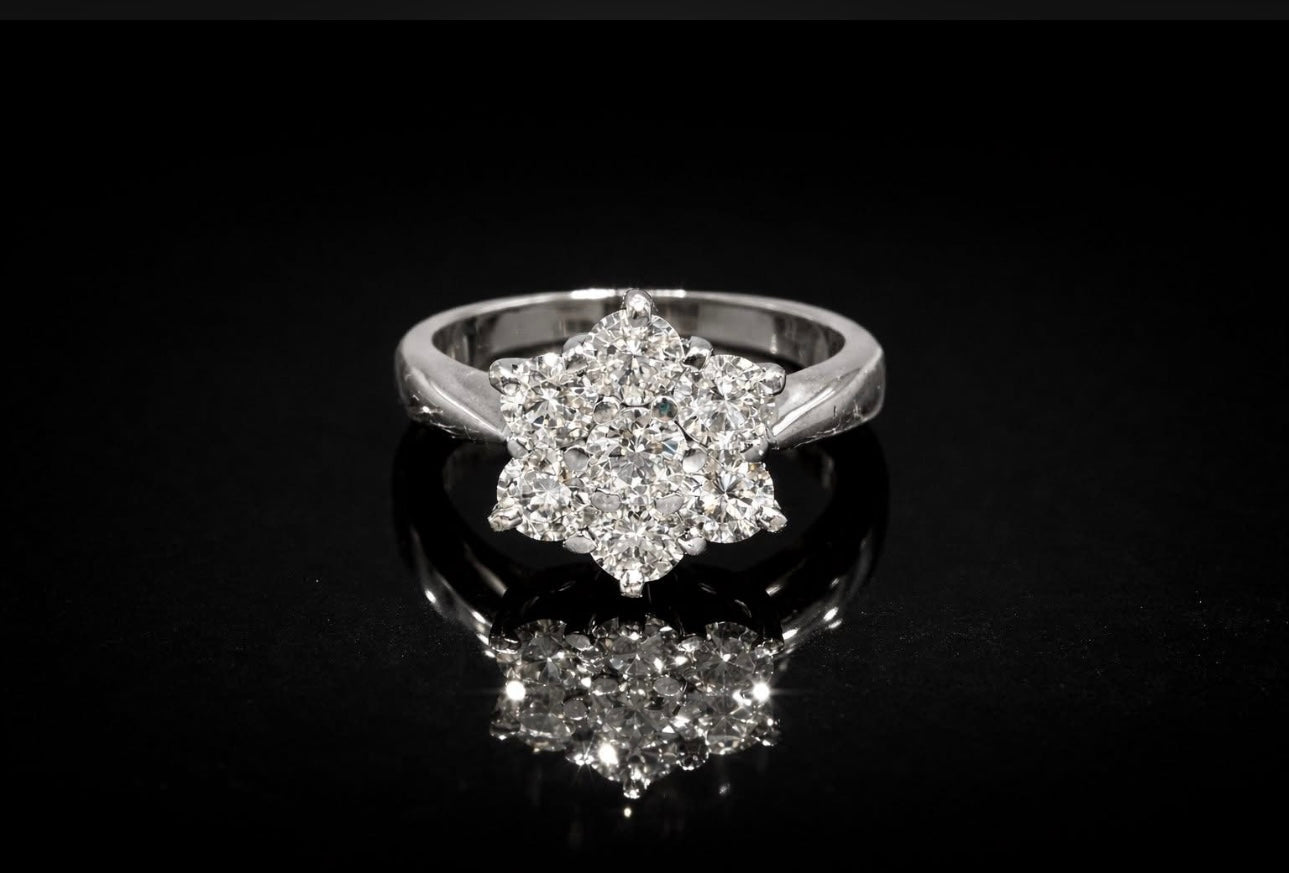 💎 1.00ct Natural Diamond Cluster Ring | 18ct White Gold | Size I | RRP £4,000 💎 - Flamingo Gems